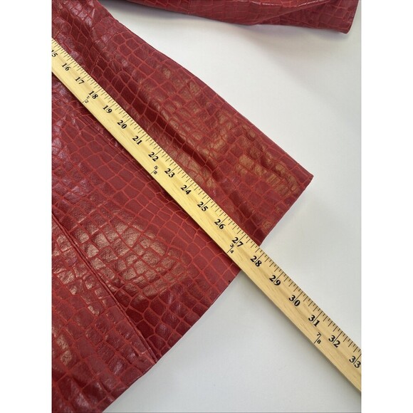 Dialogue Embossed Croc Red Leather Jacket Button Collared V-Neck Womens Medium - Picture 11 of 13